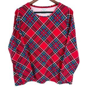 The TALBOTS Tee Plus Size 1X Red Cozy Soft Plaid Christmas Blouse Shirt Top